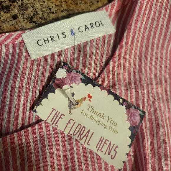 Chris & Carol Striped Magenta/White Tunic Crochet Hem in Lg - Picture 4 of 5